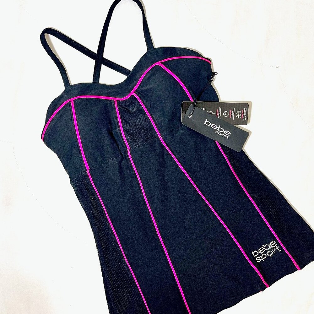 Bebe Sport Tank Top • XS • Black & Pink • NWT